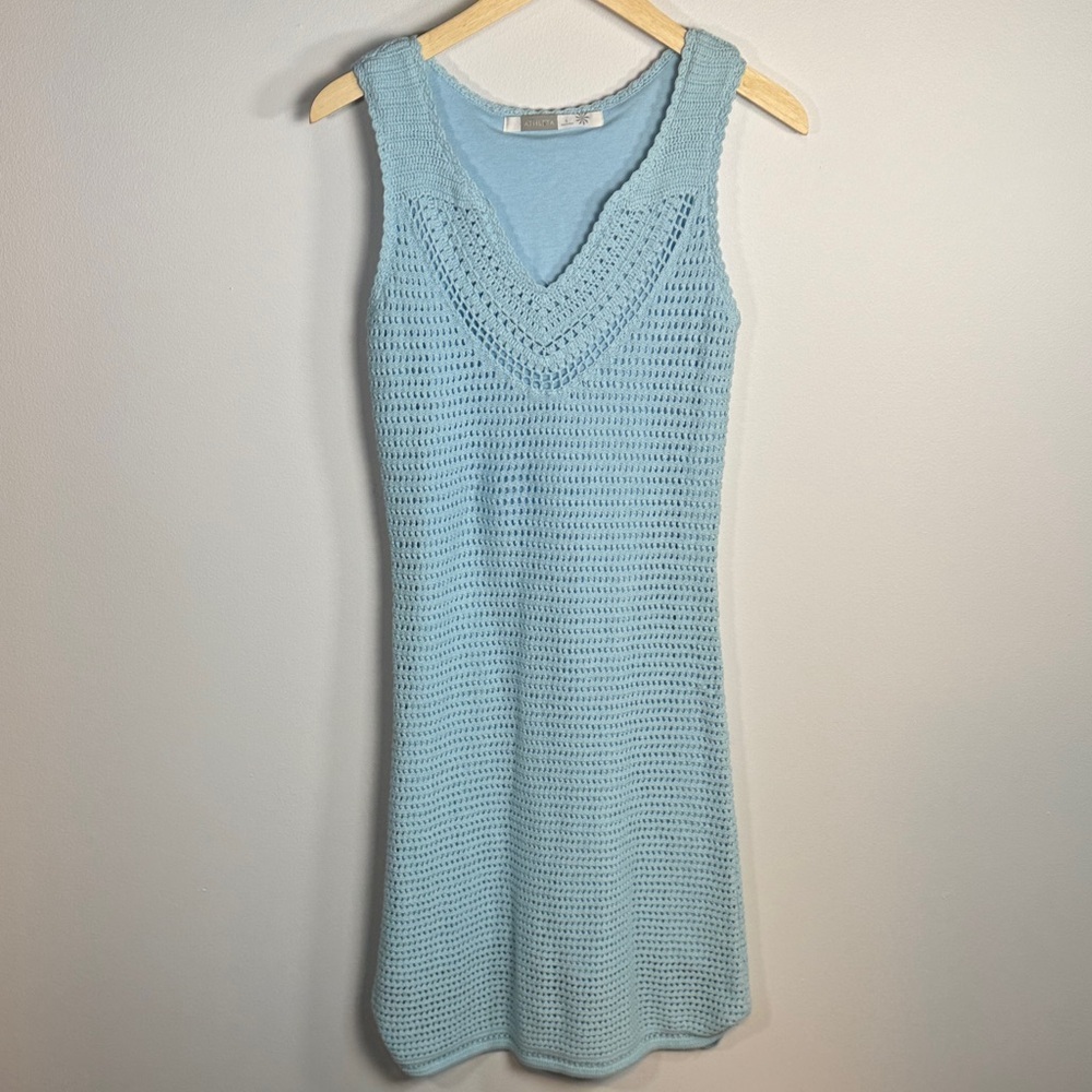 Athleta Kirra Crochet Overlapping Knee Length Dress Size Small Blue
